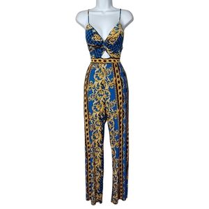 CHERRY MELLOW Royal Blue Yellow Checker Print Sleeveless Jumpsuit Medium